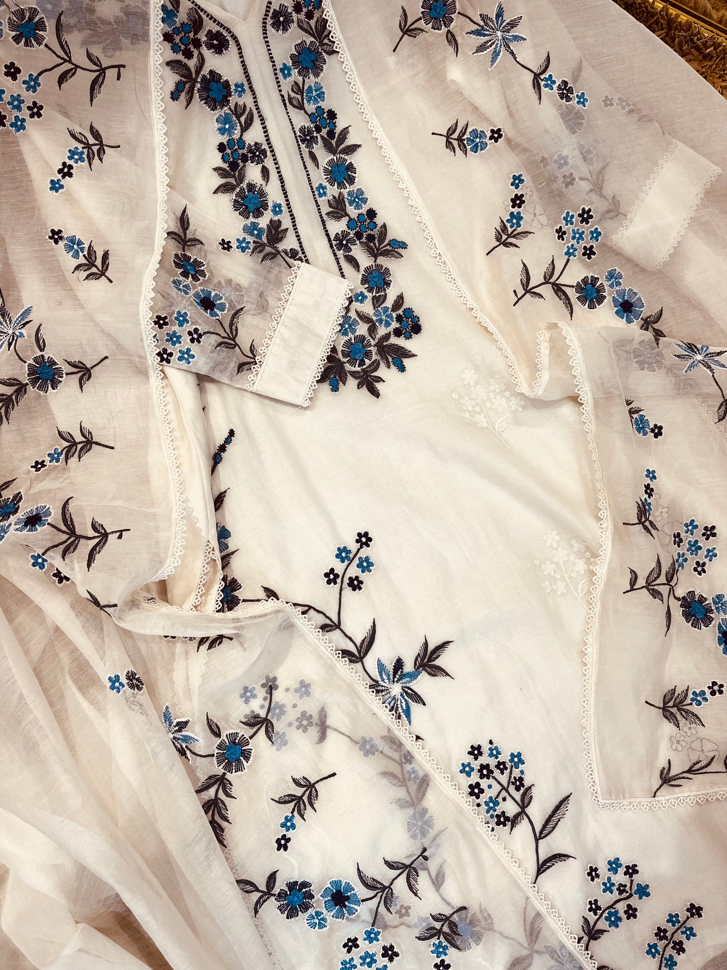 ATHARVA HERITAGE PURE MUL CHANDERI SILK  PARSI GARA SUIT MCH0013-12