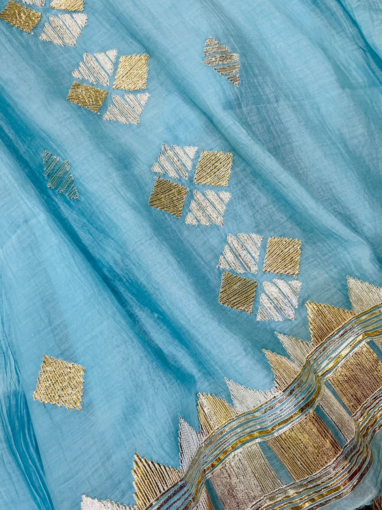 Atharva Hand Gota Embroidered Pure Mul Chanderi Hand woven  edits MC7001 Blue