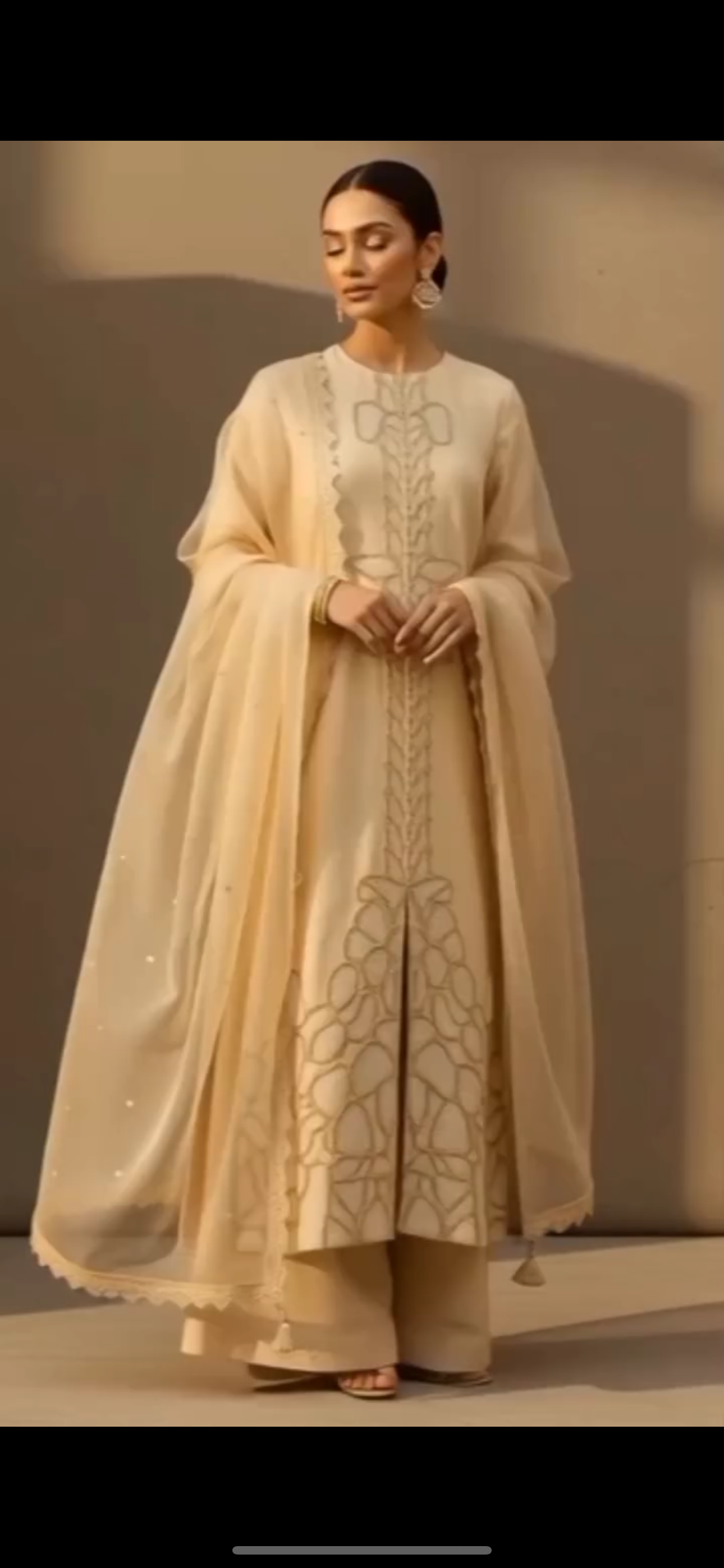 Atharva Heritage Noor Beige Monochrome Hand-Embroidered Raw Silk A-Line Suit AH13183157