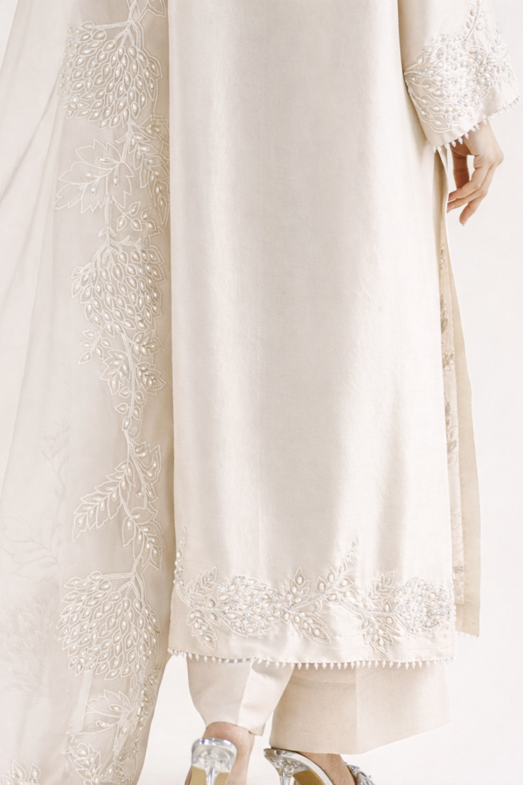 Atharva Heritage Sheer Luxury Pure Silk Ready to Wear Pakistani Suit SLP0012 Ivory