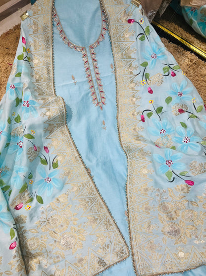 ATHARVA HERITAGE Hand Embroidery Salwar Kameez/Chanderi Ladies Suit/Banarsi Silk Dupatta/Stones/Custom Stitch Unstitch/Embroidery Potli/Gift/CH16778