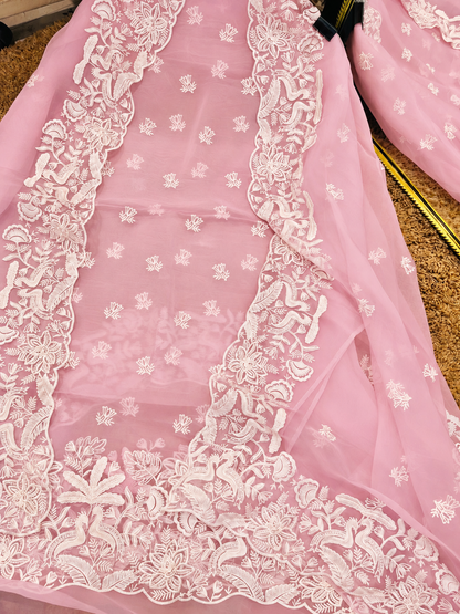 Atharva Heritage SHEER LUXURY Pure Silk Organza French Thread Embroidered Suit SOFTHP561