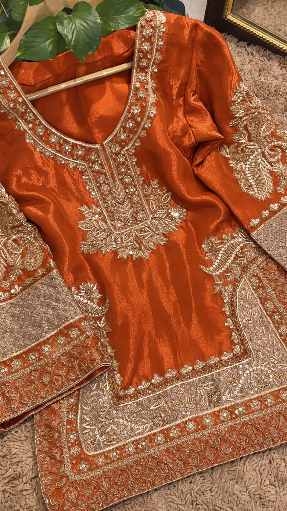 Atharva Heritage ✨Kerwachauth Special  – Pure SATIN organza 80 Grams Zardozi Ensemble Front Embroidery 3 Pc  ✨ PTSTHZ567