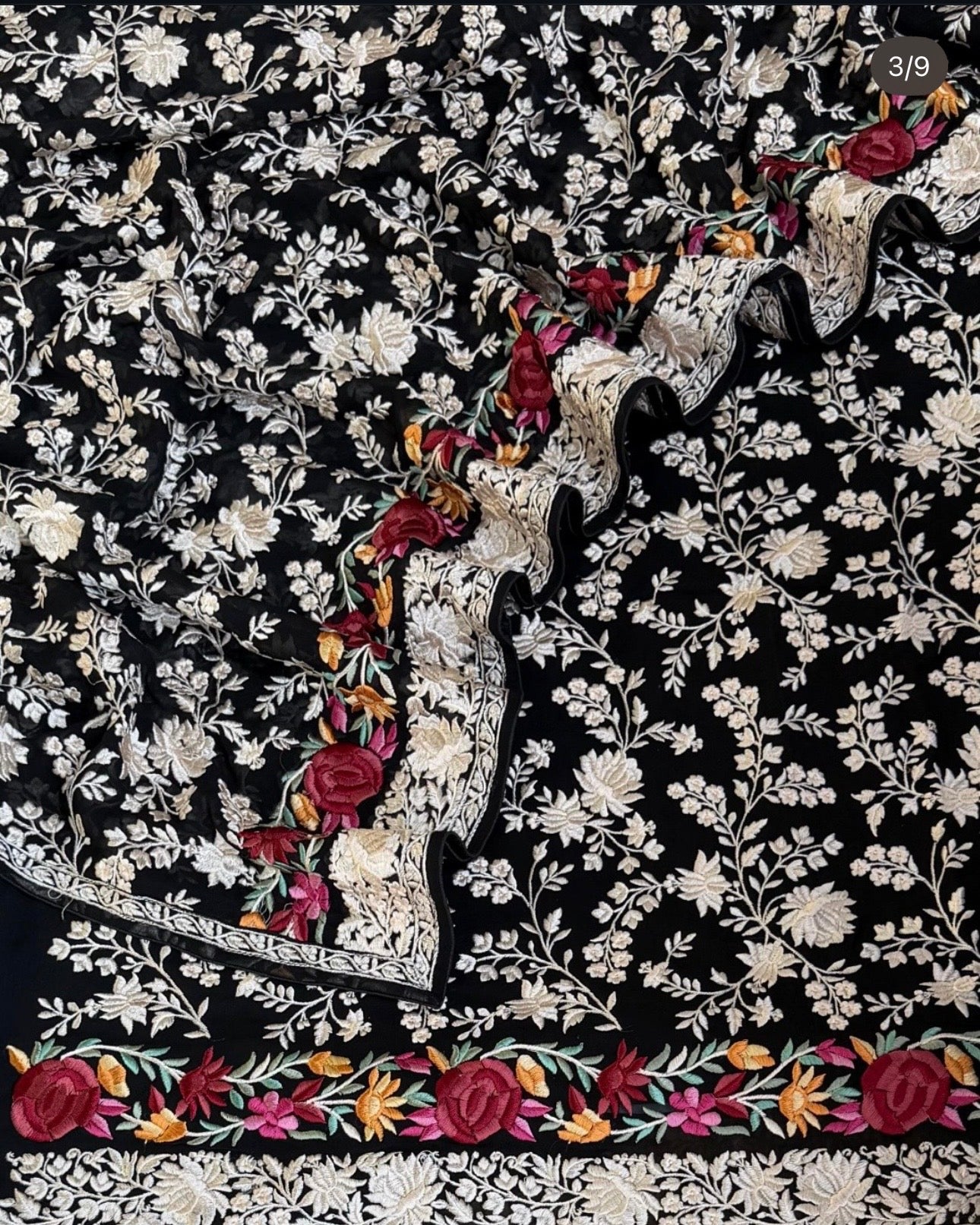 ATHARVA HERITAGE Pure Georgette 80 Grams PARSI GARA SUIT Front and back AH1813GP