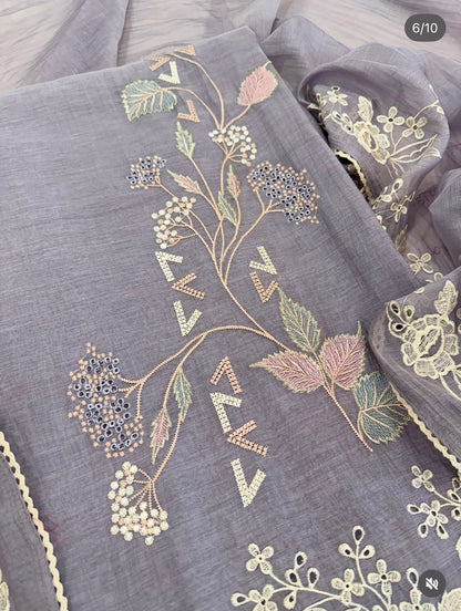 Atharva Heritage Thread Embroidered Pure Mul Chanderi Suit   edits MC70012 Lavender