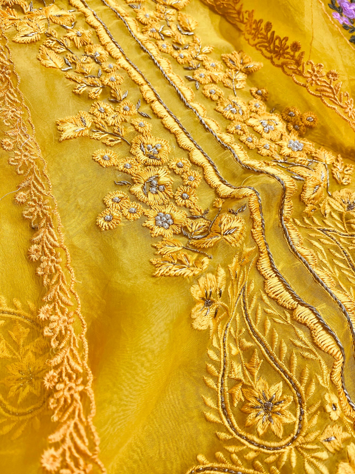 SHEER LUXURY PURE SILK ORGANZA  Suit Hand Zardozi Embroidery /PARSI Dupatta  SHEER0067 Yellow