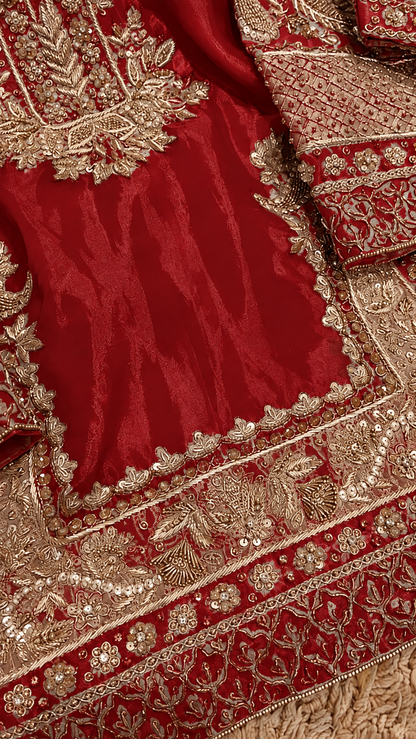 Atharva Heritage ✨Kerwachauth Special  – Pure SATIN organza 80 Grams Zardozi Ensemble Front Embroidery 3 Pc  ✨ PTSTHZ567
