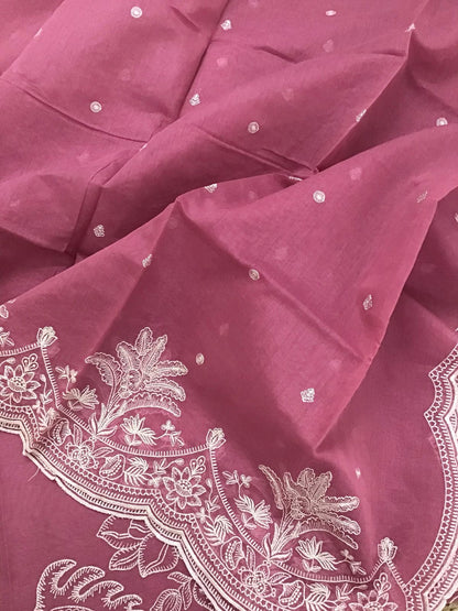 PURE MUL CHANDERI  kurta AND Dupatta PARSI GARA UNSTITCHED SUIT CH54237 Pink