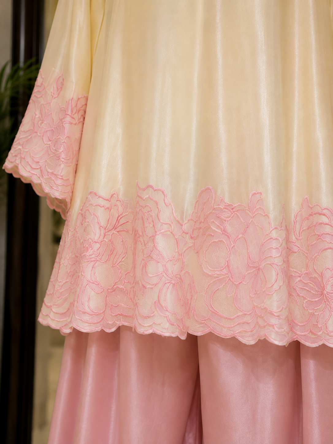 Atharva Heritage  Butter Blush Pure Satin Silk Kurta & Palazzo with Silk Organza Dupatta AH1813SCS1