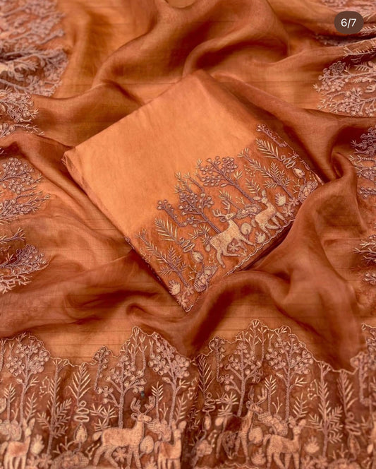Atharva Heritage SHEER LUXURY Pure Silk Organza French Thread Embroidery SUIT SHEER00715R