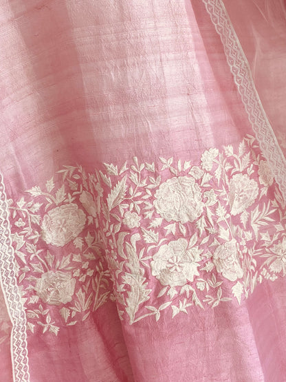 Atharva Heritage/HAND EMBROIDERED PARSI GARA PURE CHANDERI SILK 70 GRAMS Indian  suit PRP001