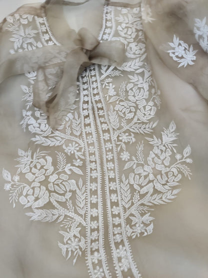 Atharva Heritage Sheer Luxury Silk Organza Lucknowi Semi Stitched Top SLT001I