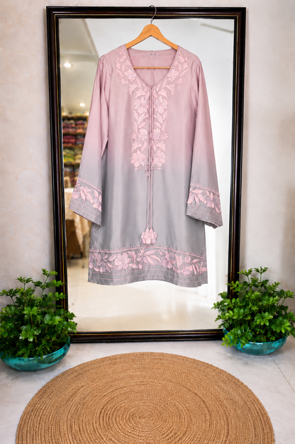 Atharva Heritage Pure Satin Silk Ombre Grey N Pink Farsi Salwar Set with Organza Dupatta AH18133191