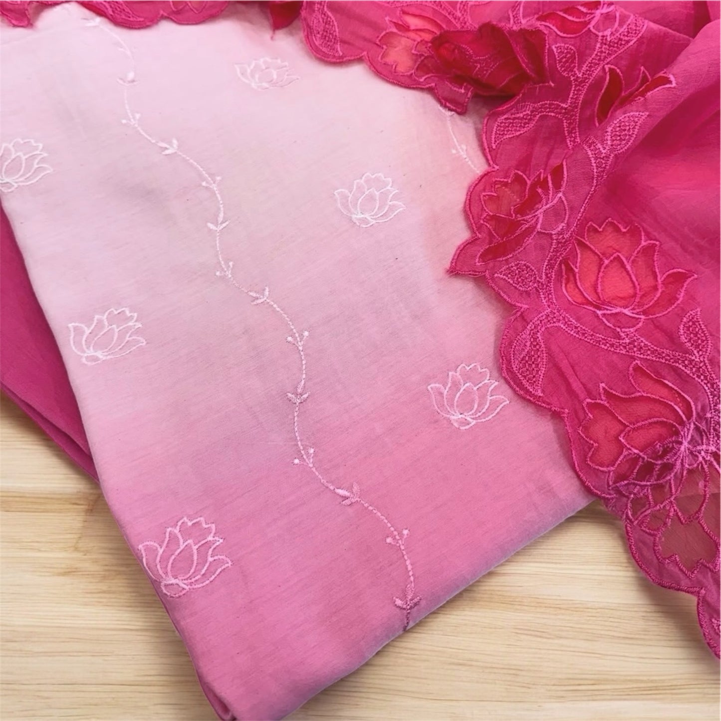 Atharva Heritage/Pure Mul Chanderi Shirt & Dupatta/ Hand Applique/Cutwork with Thread Embroidery/Cotton Silk  Bottom/CUT80388