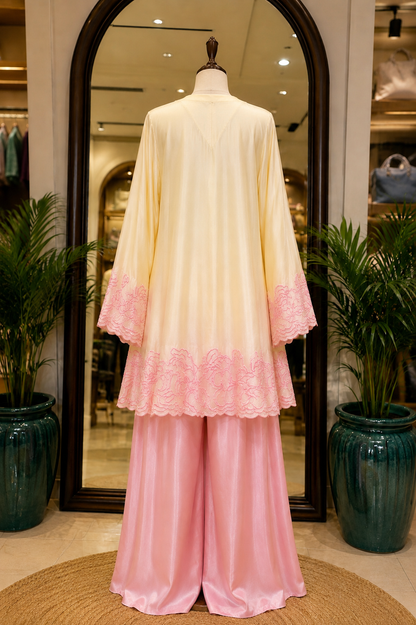 Atharva Heritage  Butter Blush Pure Satin Silk Kurta & Palazzo with Silk Organza Dupatta AH1813SCS1
