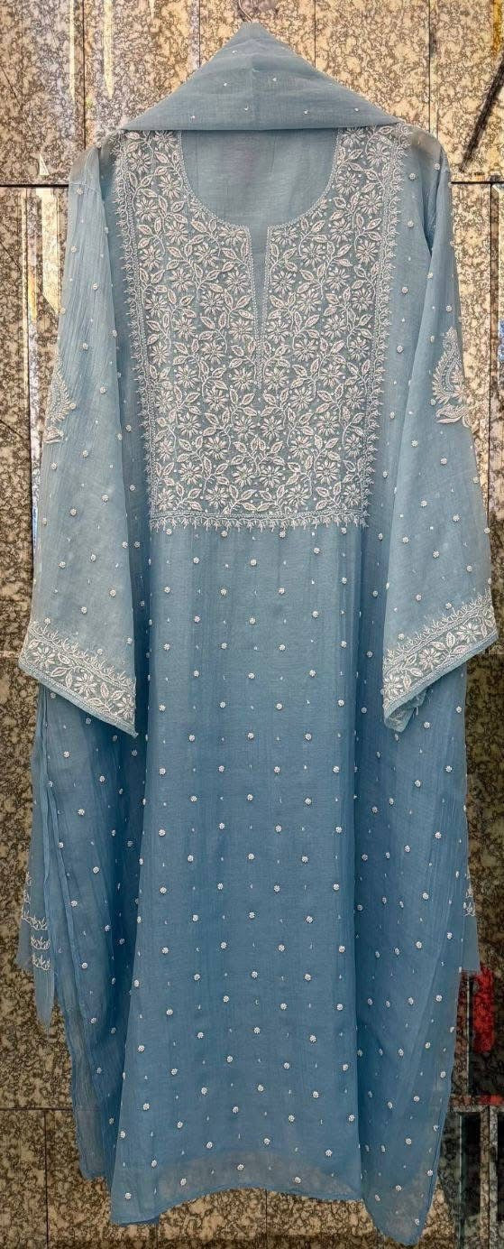 Atharva Heritage Exclusive Handcrafted Chikankari Mulmul Chanderi Suit Set – Summer Limited Edition AH131831801