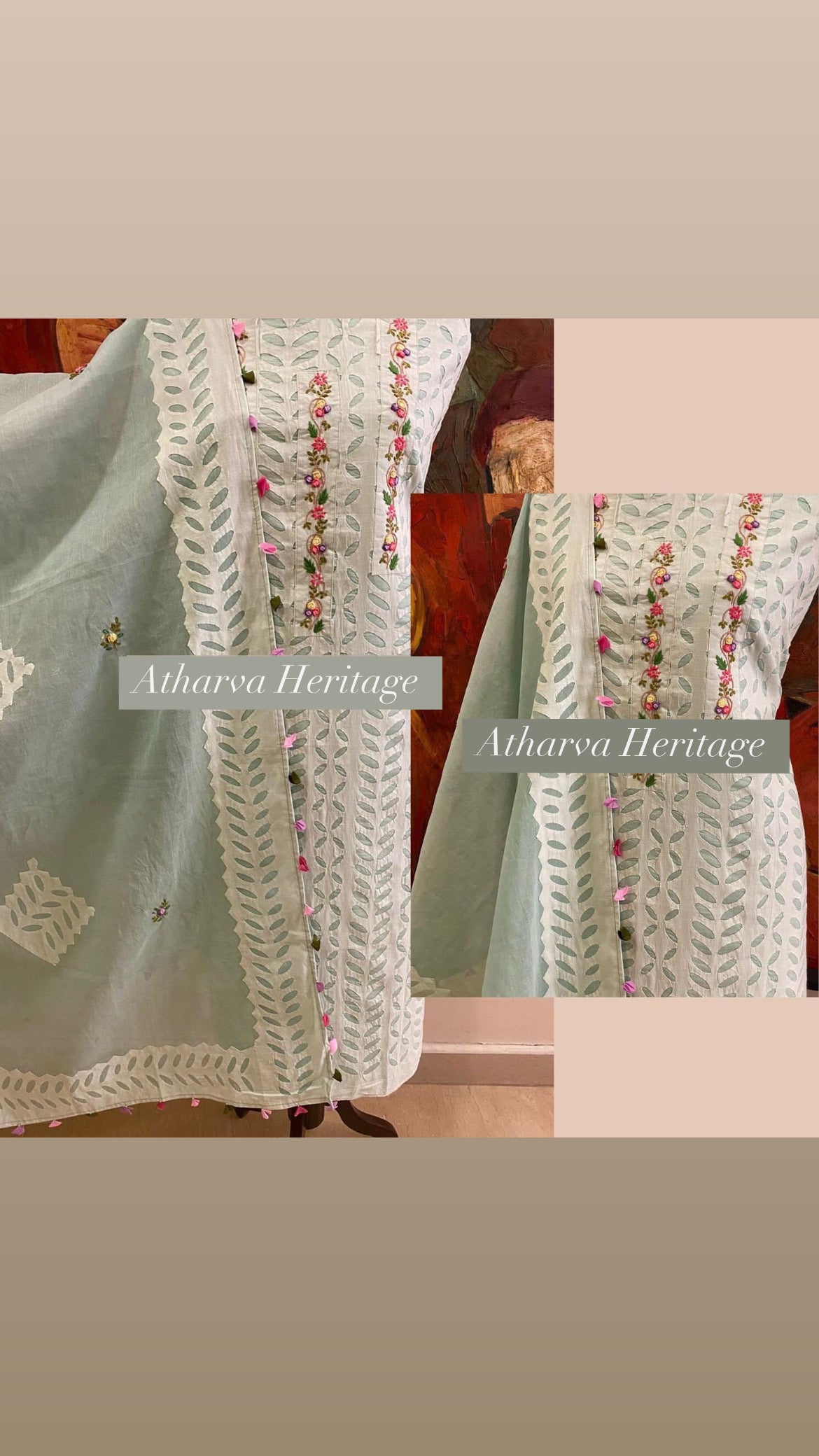 ATHARVA Hand Embroidery Salwar Kameez/Chanderi French knot Hand Embroidery on Cut-Work Shirt & Dupatta/Santoon Bottom/Custom Stitch Unstitch/Plazo/Pant/APPF8027