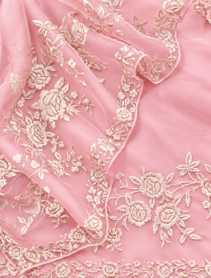 Atharva Heritage Pure Silk Organza Parsi Thread Monochrome Embroidery Front And Back  Suit SOP543