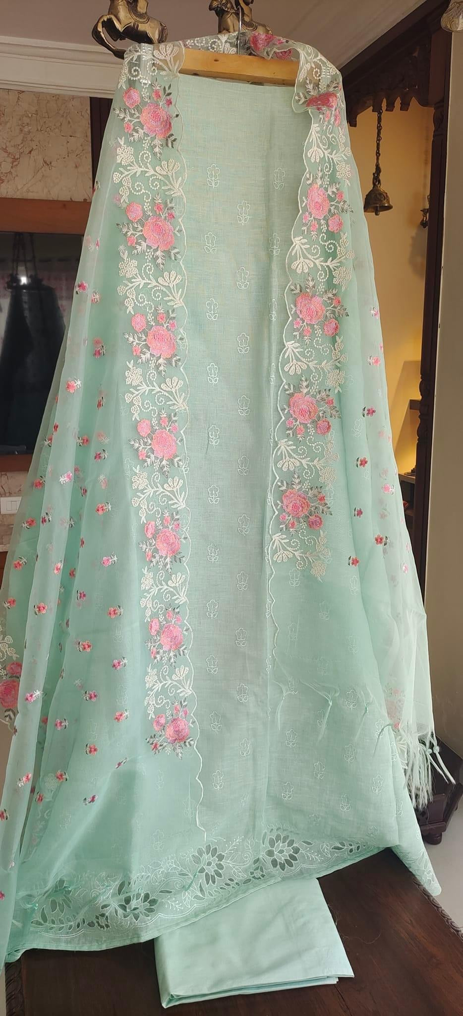 PURE CHANDERI AND ORGANZA EDITS LC1701 SEA GREEN