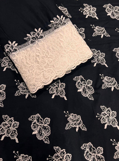 Atharva Heritage Pure Chanderi Silk 70 Gram with Pure Silk Organza Parsi Gara Suit  CHP002 Black and White