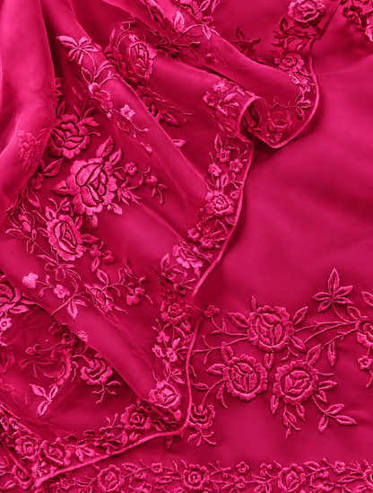 Atharva Heritage Pure Silk Organza Parsi Thread Monochrome Embroidery Front And Back  Suit SOP543