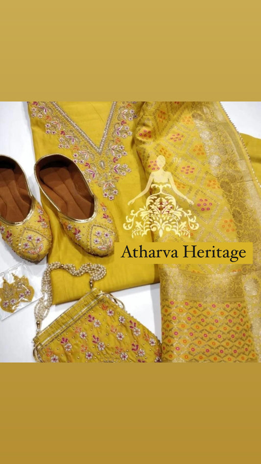 ATHARVA Hand Embroidery Salwar Kameez/Chanderi Ladies Suit/Bandhani Banarsi Silk Dupatta/Stones/Custom Stitch Unstitch/Embroidery Potli/Gift/CH16763