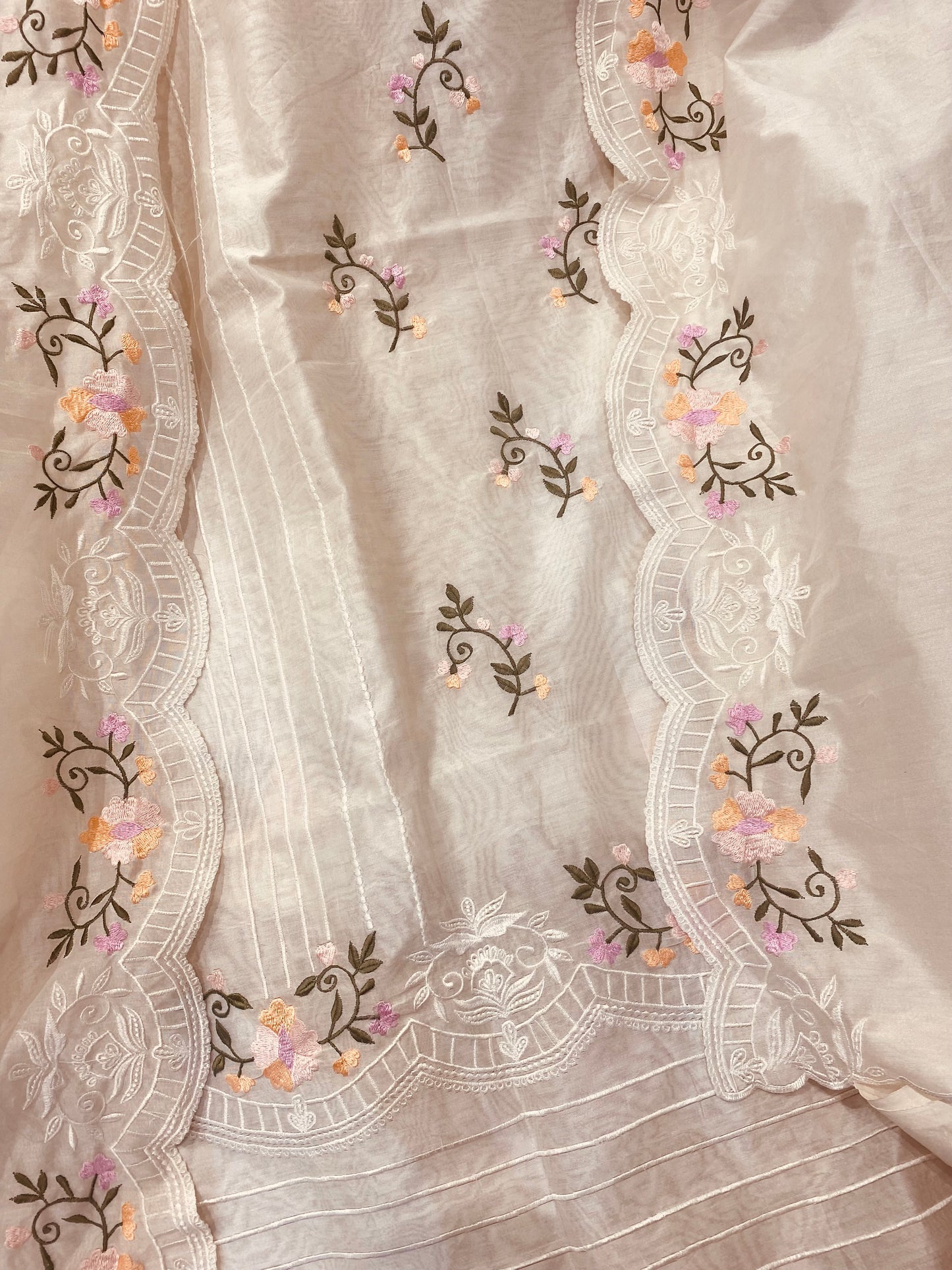 PURE CHANDERI SILK KASHMIRI AARI SUIT CH5438 IVORY