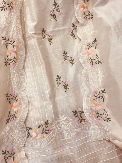 PURE CHANDERI SILK KASHMIRI AARI SUIT CH5438 IVORY