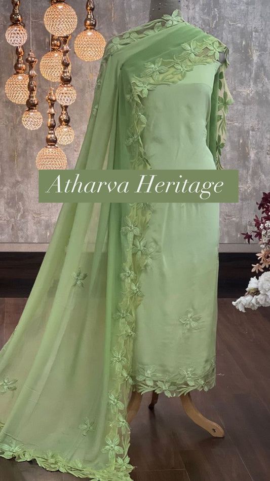 ATHARVA Hand Embroidery Salwar Kameez/Georgeete Cut-Work/Applique Shirt & Dupatta/Santoon Bottom/Custom Stitch Unstitch/Plazo/Pant/ CUT8059