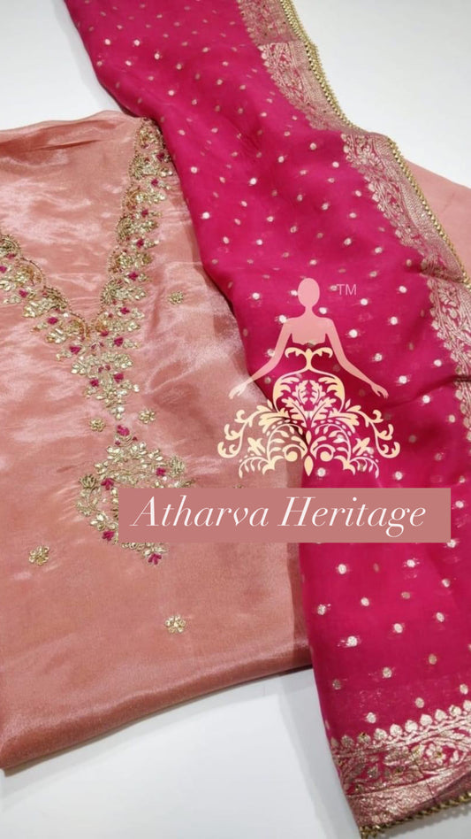 ATHARVA Hand Embroidery Salwar Kameez/Tissue Silk Ladies Suit/Organza Banarsi Silk Dupatta/Stones/Custom Stitch Unstitch/Gift/TO16758B