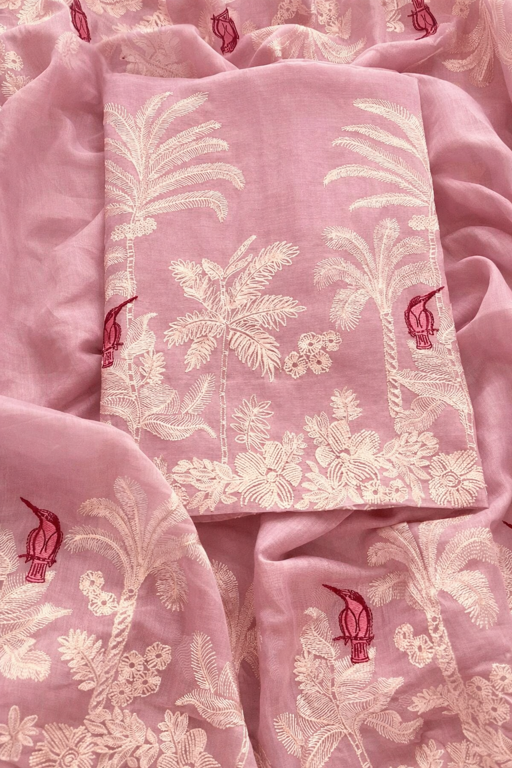 ATHARVA HERITAGE PURE CHANDERI  SILK 70 GRAMS PAKISTANI SUIT FRENCH THREAD EMBROIDERED CHO0078 Powder Pink