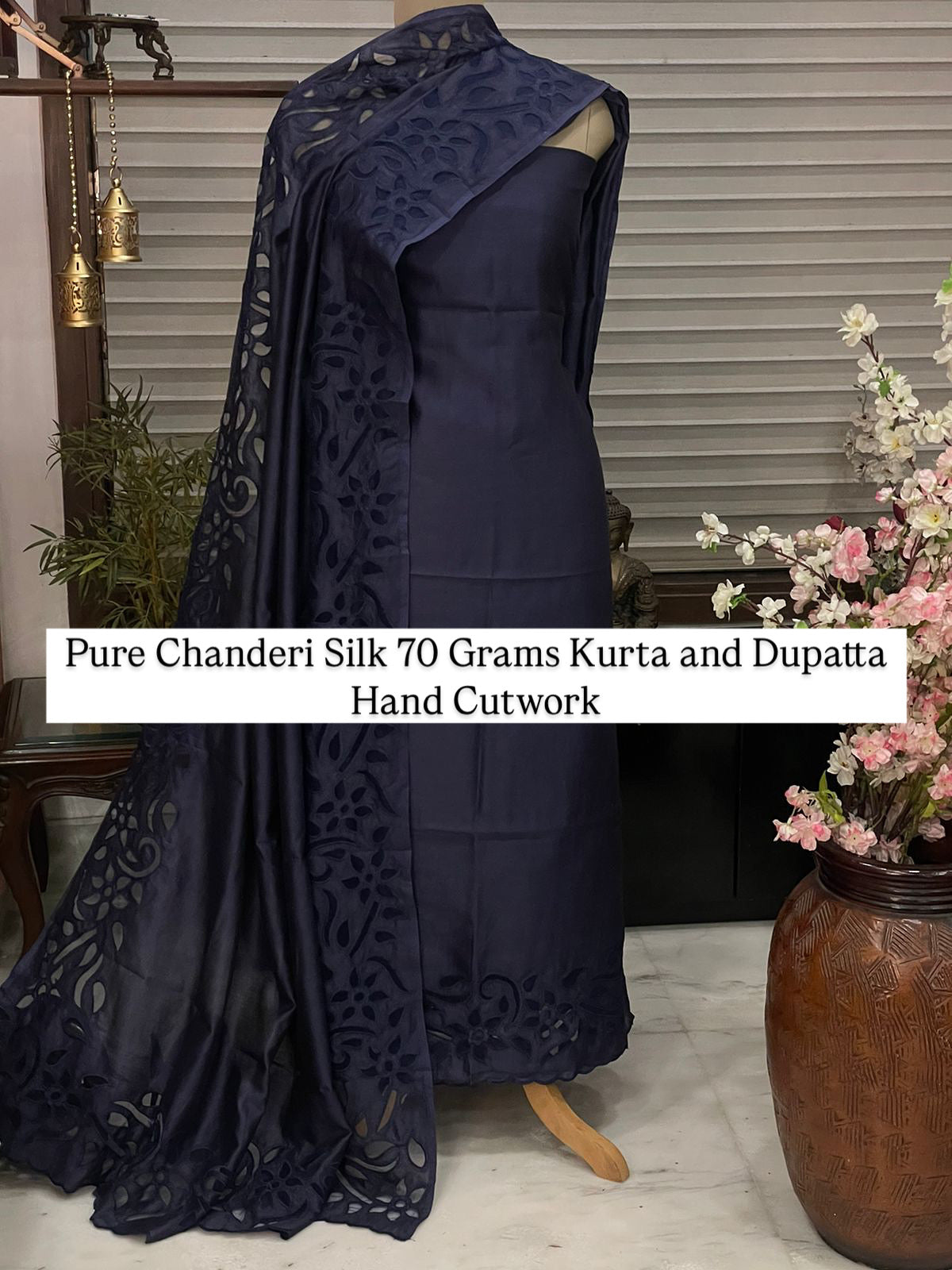 ATHARVA HERITAGE Hand CUTWORK Embroidery Salwar Kameez/Pure Mul Chanderi Cut-Work Shirt & Dupatta/Santoon Bottom/Custom Stitch Unstitch/Plazo/Pant/CUT80362 Royal Blue