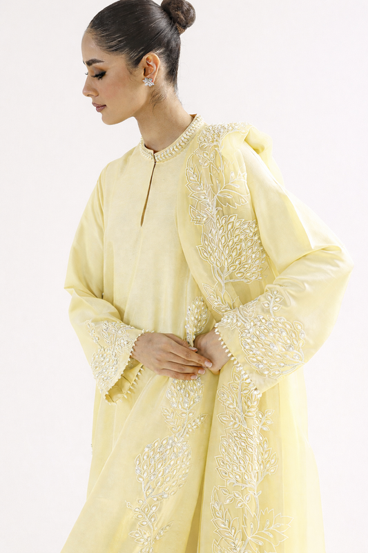 Atharva Heritage Sheer Luxury Pure Silk Ready to Wear Pakistani Suit SLP0012 Lemon Yellow