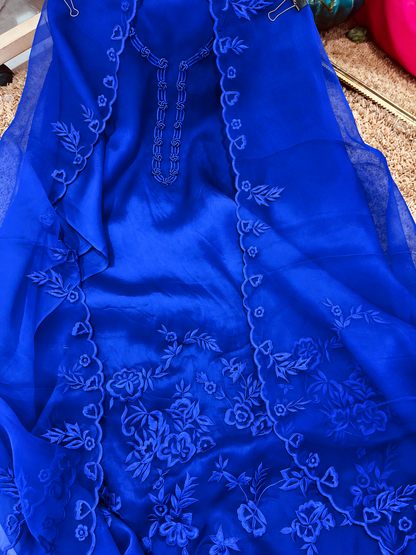Atharva Heritage Enchanting Elegance: Pure Satin Silk Organza 80 Grams  Pakistani Suits Adorned Monochrome Embroidery AH1813673
