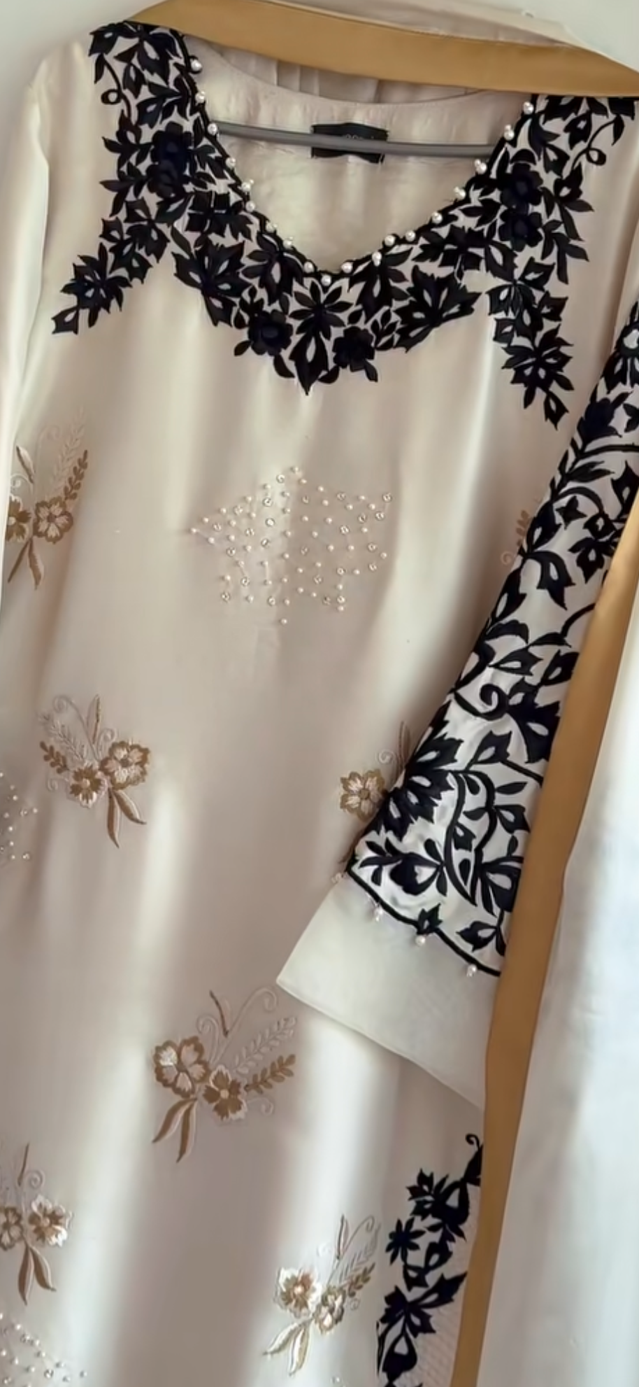 Atharva Heritage White Pure Satin Silk Pakistani Suit with Multi-Technique Embroidery & Tissue Facing Detailing – Custom Stitching Available (S–9XL) AH181331916