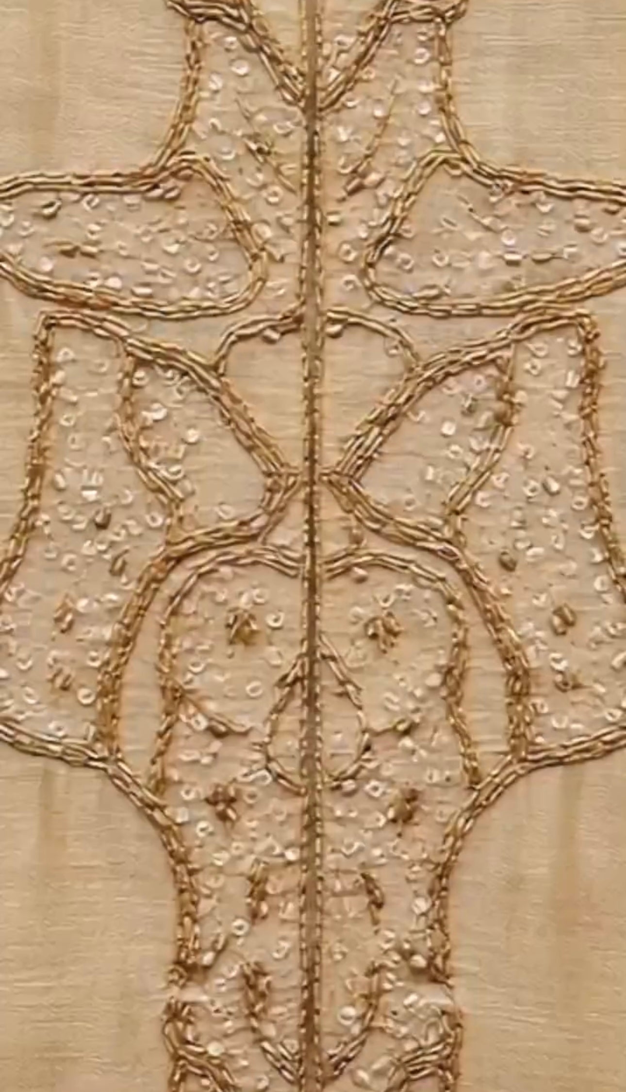 Atharva Heritage Noor Beige Monochrome Hand-Embroidered Raw Silk A-Line Suit AH13183157