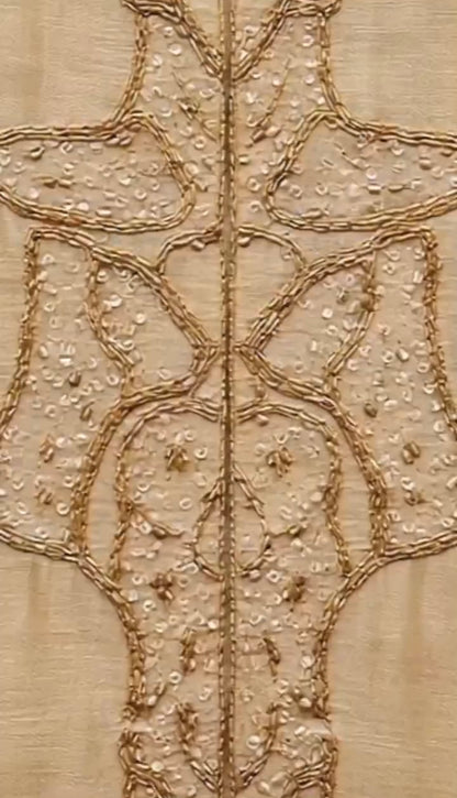 Atharva Heritage Noor Beige Monochrome Hand-Embroidered Raw Silk A-Line Suit AH13183157