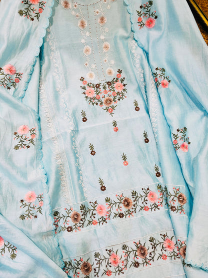 PURE MUL CHANDER   PARSI GARA SUIT CH5426B Blue