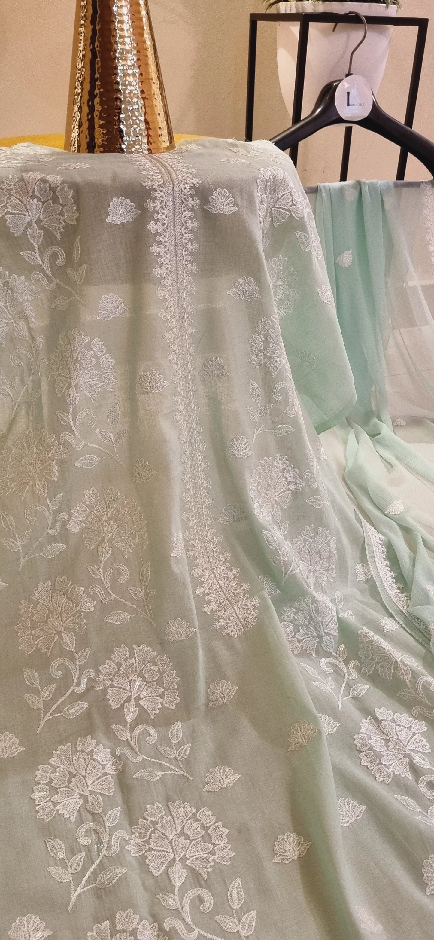 Atharva Heritage Mint Green Ivory Embroidered Pakistani Suit – Pure Silk Organza AH1813MP17