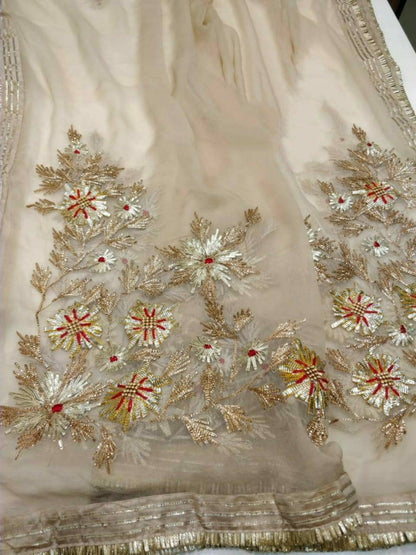 ATHARVA Hand Embroidery Salwar Kameez /Chiffon Dupatta With Stunning Gota & Trim/Custom Stitch Unstitch/Gift/Patiala/Anarkali/Churridar/CH17320 Beige