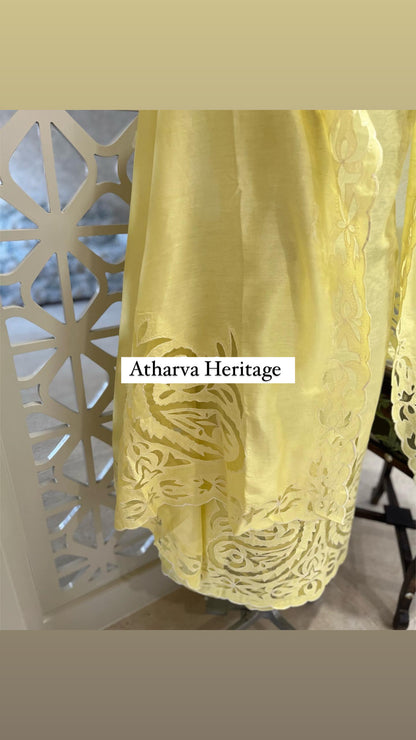ATHARVA Hand Applique /Cutwork Embroidery Salwar Kameez/Chanderi Silk 70 Gram  Cut-Work Shirt & Dupatta/Santoon Bottom/Custom Stitch Unstitch/Plazo/Pant/ CUT8044(B)