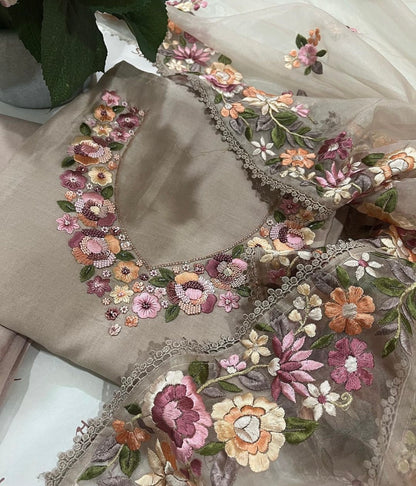 Atharva Heritage Unstitched Pakistani Suit , Pure Chanderi silk 70 Grams Kurta , Pure Silk Organza 35 Grams Dupatta CHO00678