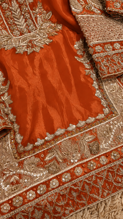 Atharva Heritage ✨Kerwachauth Special  – Pure SATIN organza 80 Grams Zardozi Ensemble Front Embroidery 3 Pc  ✨ PTSTHZ567