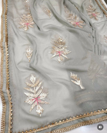 ATHARVA Hand Embroidery Salwar Kameez /Chiffon Dupatta With Stunning Gota & Trim/Custom Stitch Unstitch/Gift/Patiala/Anarkali/Churridar/CH17316 Grey