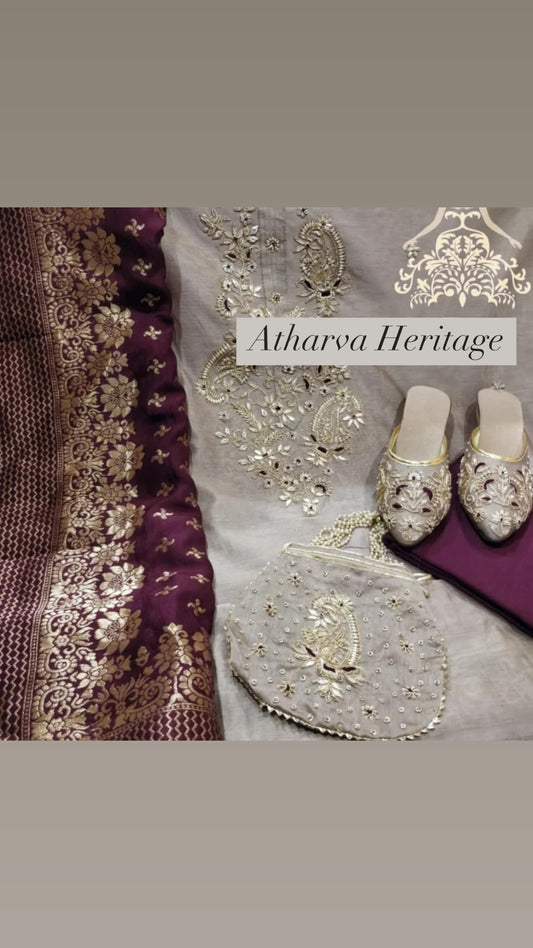 ATHARVA Hand Embroidery Salwar Kameez/Chanderi Ladies Suit/Banarsi Silk Dupatta/Stones/Custom Stitch Unstitch/Embroidery Potli/Gift/CH16760