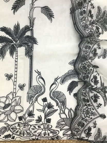 PURE MUL CHANDERI  kurta AND Dupatta PARSI GARA UNSTITCHED SUIT CH54237WB White And Black