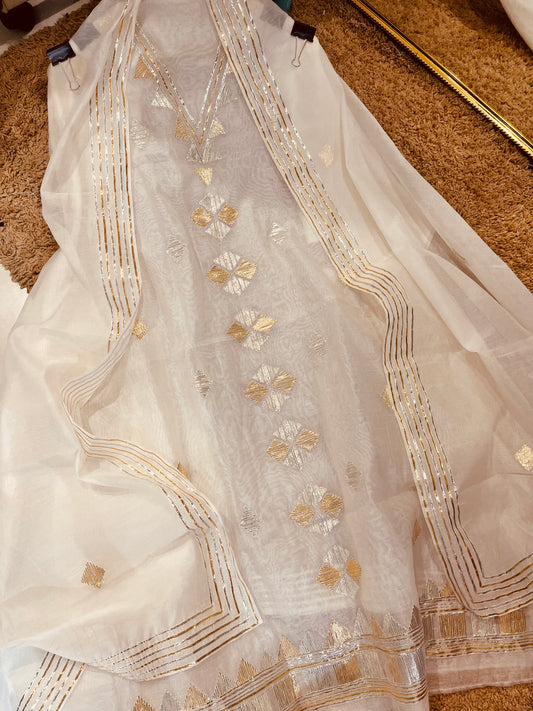 Atharva Hand Gota Embroidered Pure Mul Chanderi Hand woven  edits MC7001I Ivory