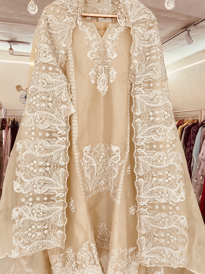 Atharva Heritage Pure Silk Organza French Thread Monochrome Embroidered unstitched Pakistani Suit SLP001