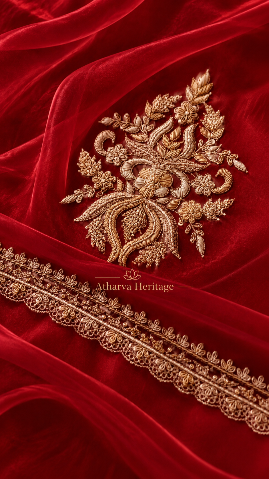 Atharva Heritage ✨Kerwachauth Special  – Pure SATIN organza 80 Grams Zardozi Ensemble Front Embroidery 3 Pc  ✨ PTSTHZ567