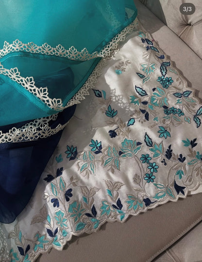 Atharva Heritage "Elegant Ivory Pure Pakistani Suit with French Thread Embroidery – Chanderi Silk & Ombre Silk Organza